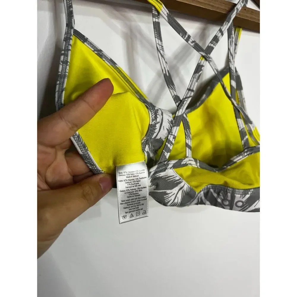 Alo Yoga Goddess Bra in Grey, White and Yellow Size Small